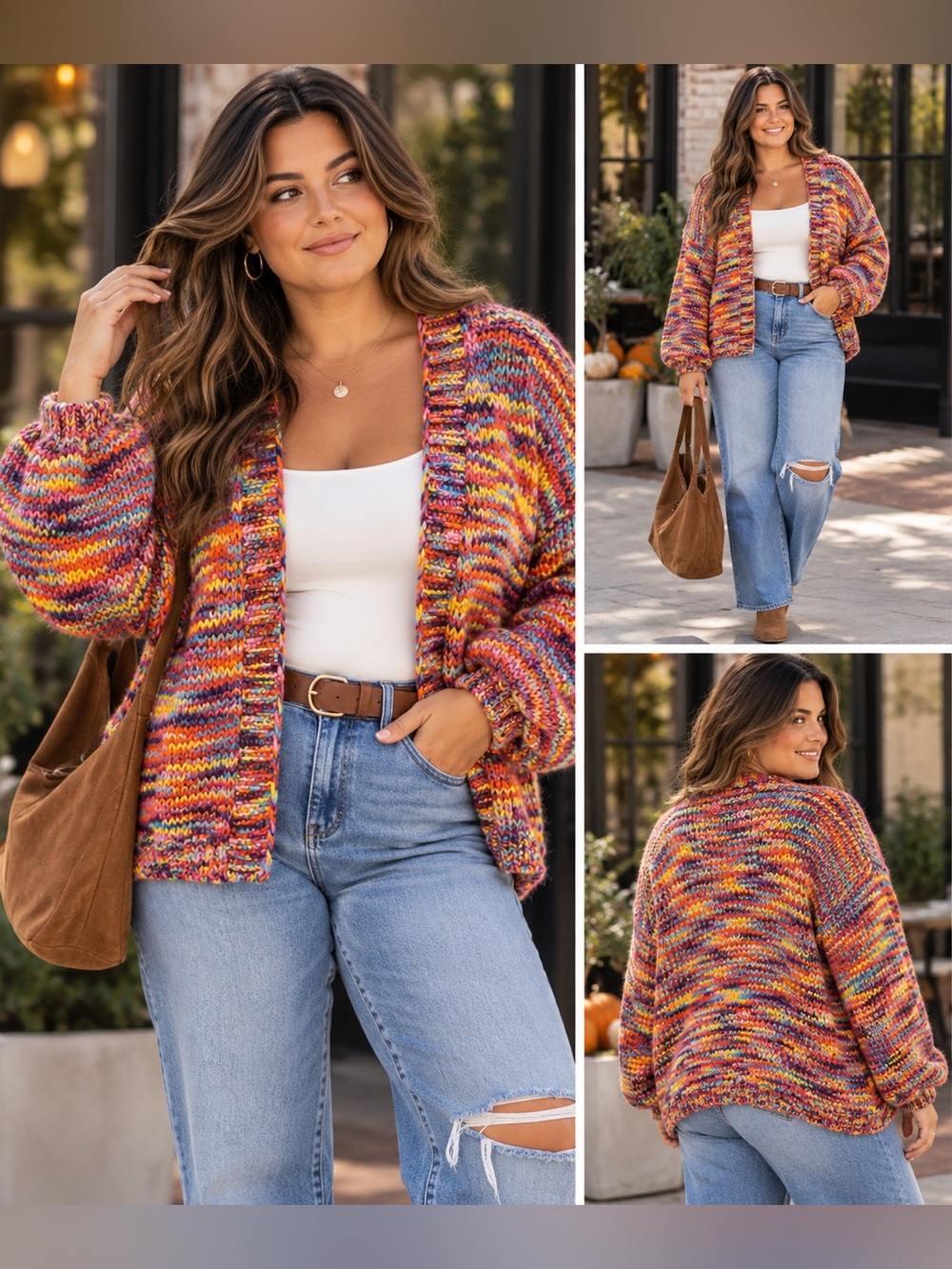 Women’s Multicolor Open-Front Knit Cardigan Sweater Size Large